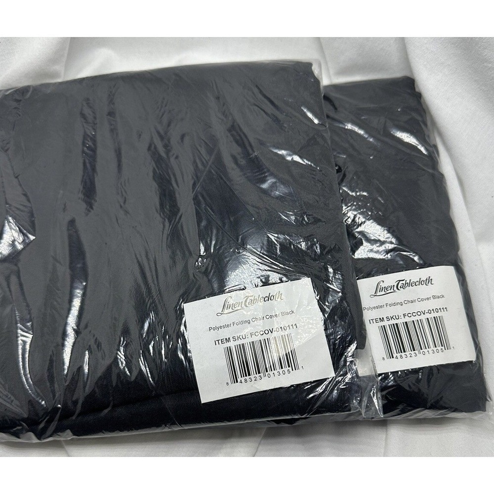2 Pack LinenTablecloth Polyester Folding Chair Covers Black FCCOV-010111 NEW